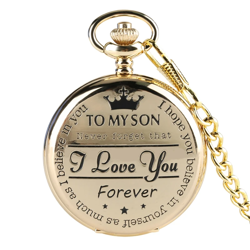 

HOT TOP Customized Birthday Souvenir Gift TO MY SON Never Forget I Love You Forever Design Quartz Pocket Watch with 30cm Chain