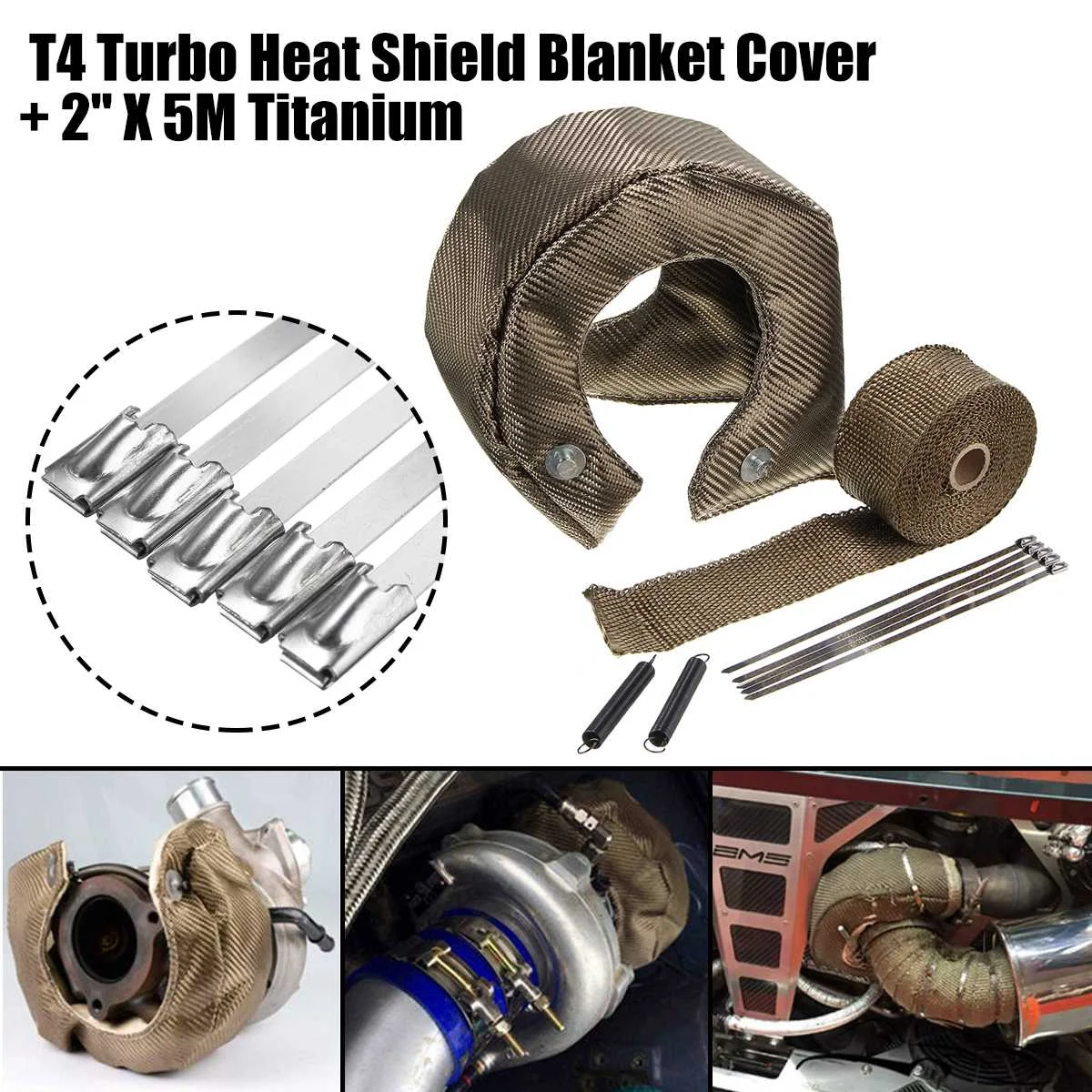 

1 Set T4 Turbo Charger Cover Turbo Blanket Heat Shield Cover + Exhaust Pipe Manifold Downpipe Wrap Red /Black /Blue /Titanium