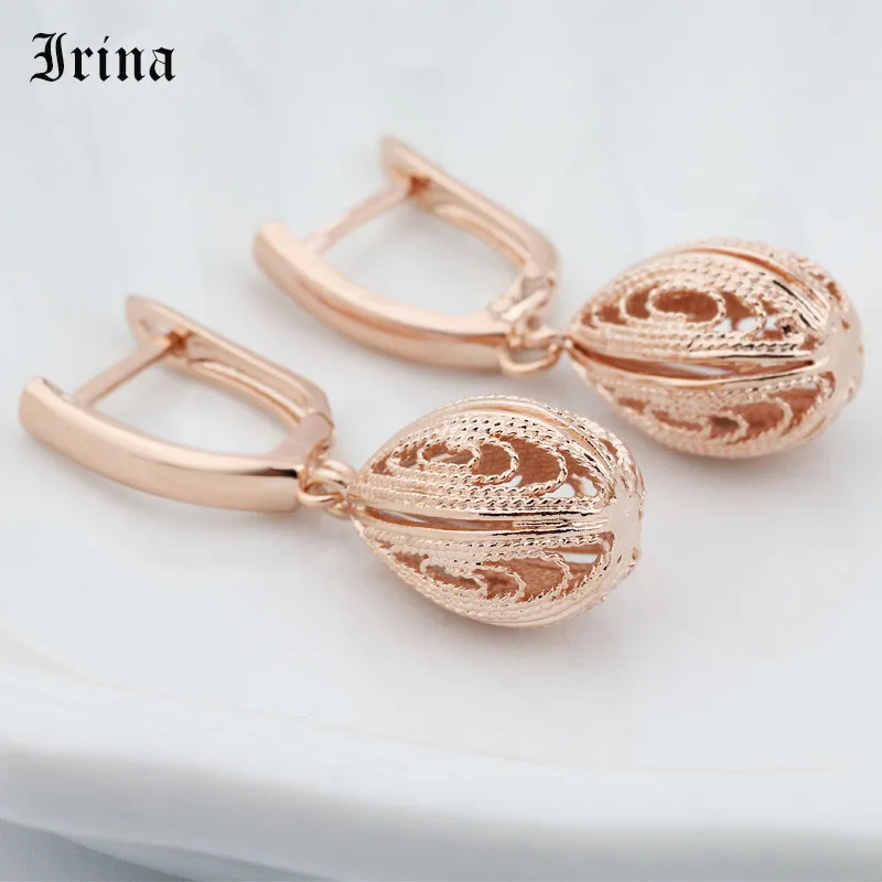 Женские серьги из розового золота Irina 585 Овальные Полые длинные новые модные в