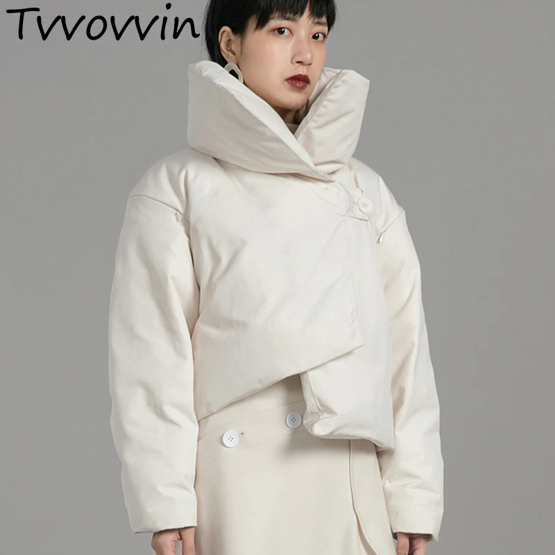 

TVVOVVIN Autumn Winter Woman New Solid Color Long Hollow Sleeve Stand Collar Side Single Button Short Thick Down Jackets L176