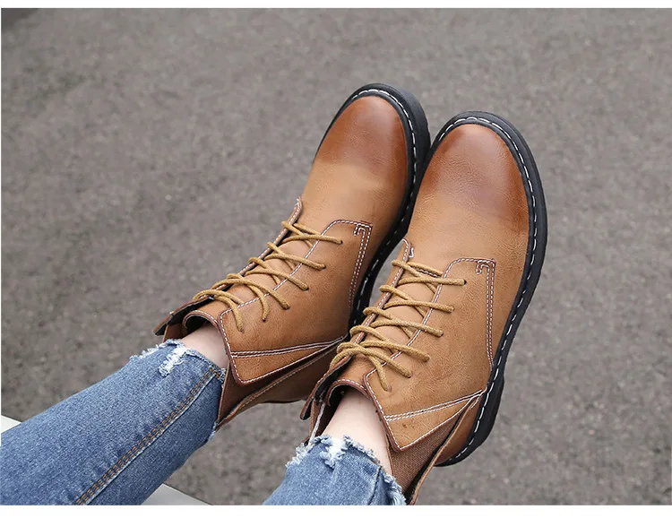 Chaussures With Décontracté Dames Fur Bout Martin Punk Lacet khaki Med Mode Rond Cheville De Solide Moto Noir black Femmes orange Bottes Up Fur QCrBdoexW