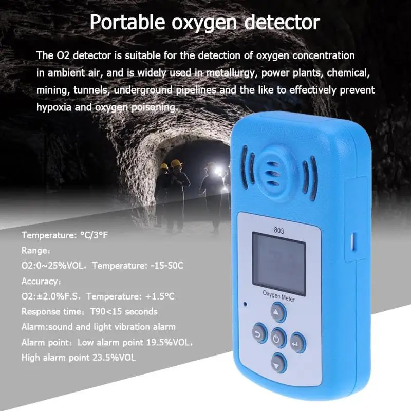 

Portable O2 tester Gas Analyzer LCD Digital Sound-light Alarm Oxygen Meter O2 Concentration Detector Tester Mini Oxygen Meter