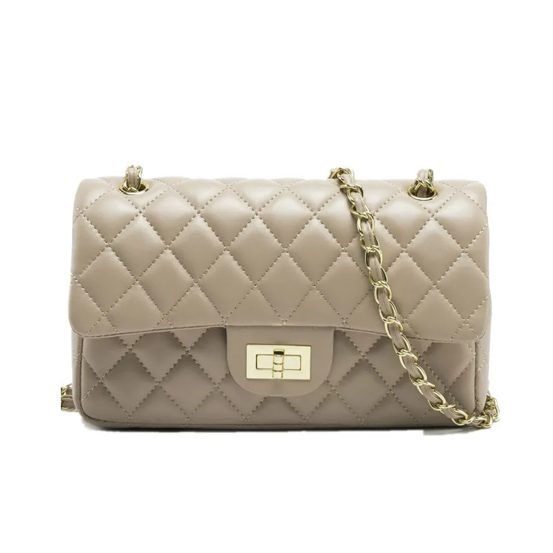 Kajie Classic Chains Double Flap Bag Women Quilted Beige Shoulder Bag