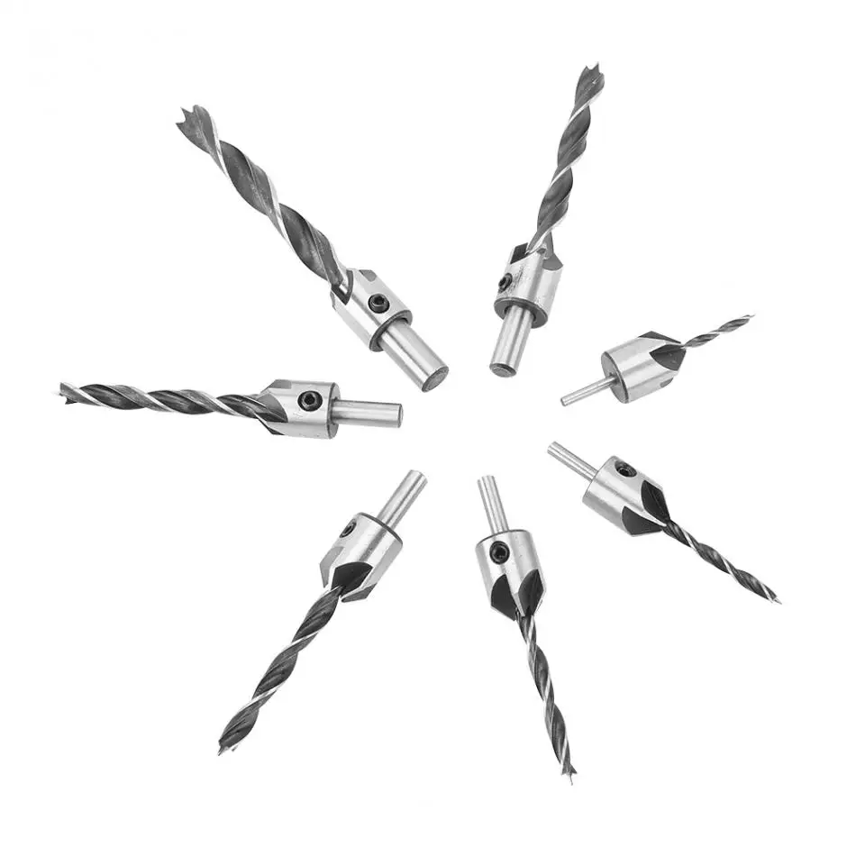 

8Pcs/set 5 Flute Countersink Drills Bit 3-10mm HSS Drills Bit Reamer Set For Woodworking Chamfer With Hex Key Hand Tool