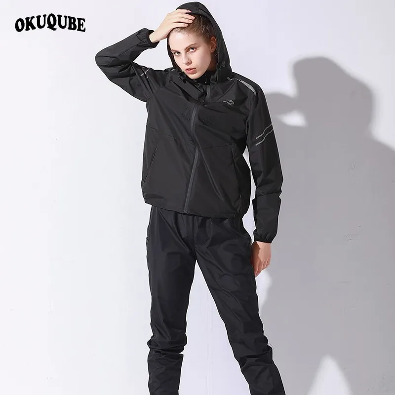 

Women Heavy Duty Weight Lost Gym Sportswear Two Pieces Sauna Suit Set Black Gray Body Building Running Jogging Fitness Clothing