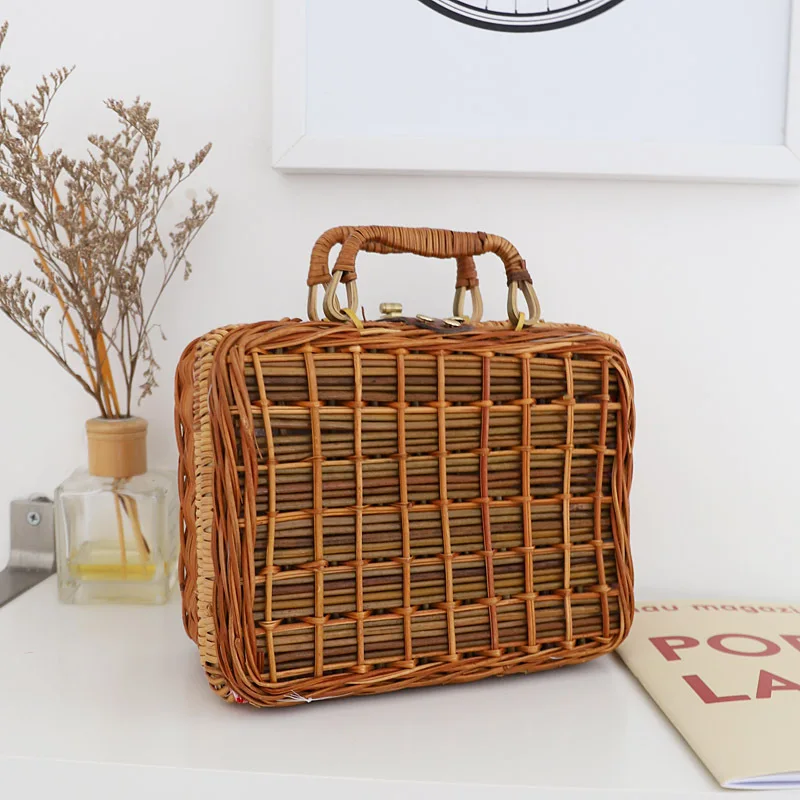 

Sac A Main Square Simple Rattan Handbags Pastoral Hand-woven Straw Handbags Fashion Simple Retro Storage Box Women Handbag