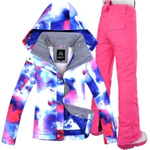 Зимний лыжный костюм, женский бренд, высокое качество, лыжная куртка и штаны, теплые, водонепроницаемые, ветрозащитные, лыжные и сноубордические костюмы