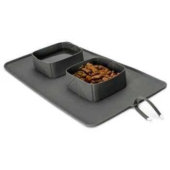 

Practical Travel Dog Bowl. Portable Double Roll Up Pet Bowls With Carry Case Collapsible Silicone Bowl For Cat/Dog. Perfect Fo