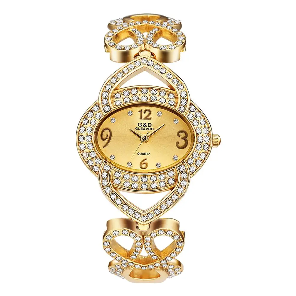 

GLE&VDO Women Watches Rhinestone Alloy Band Fashion Watch Delicate Oval Dial Quartz Wrist Watches