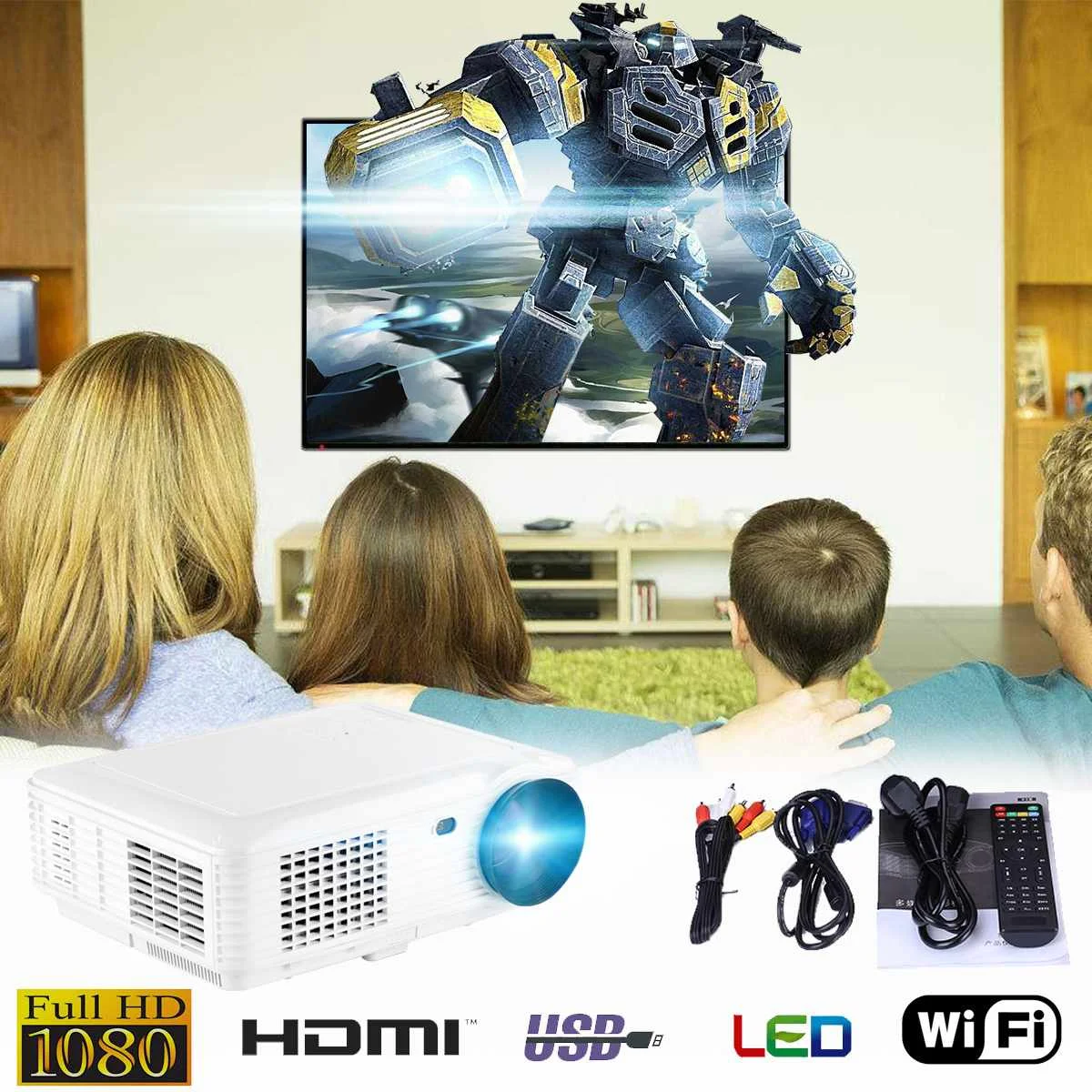 SV-226 Full HD WiFi 1080P LED Projectors Projector 8 Home Theater SD / USB / VGA / PC UK AU EU AU Plug