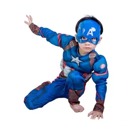 Комбинезон с мышцами «Капитан Америка» + маска, костюм на Хэллоуин для детей, «мстители» вечерние Детский карнавальный костюм, Disfraz Muje