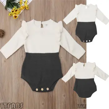 

Newborn Baby Kids Boys Girls Infant Knit Two Colors Patchwork Long Sleeve Bodysuit Jumpsuit Sweater Fashion Outfit 0-24M