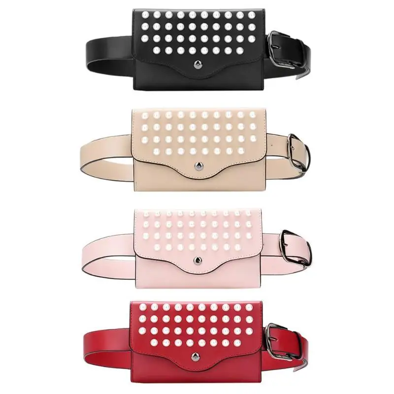 

New Pearl Belt Bag Small Rivets Waist Bag Female Fashion Multipurpose Fanny Pack PU Leather Solid Lady's Bag for Women Purse Z70