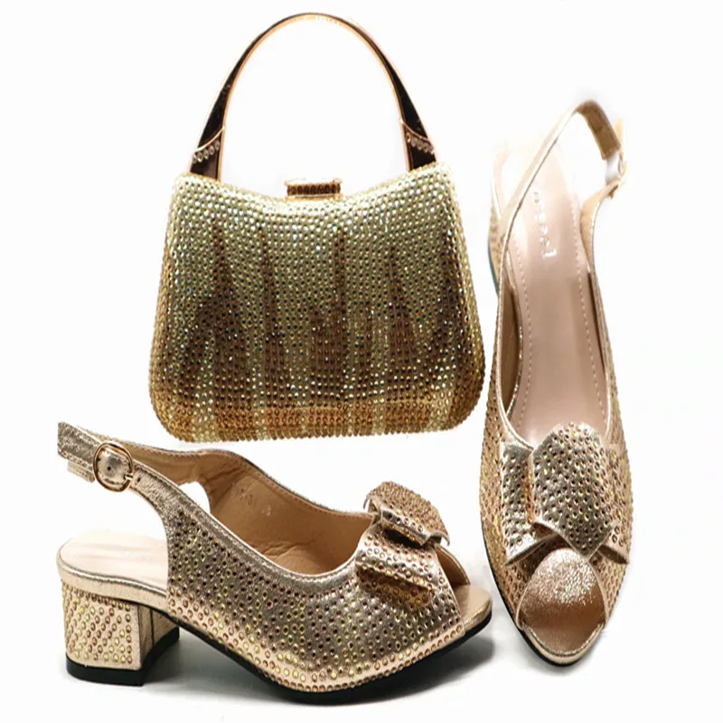 

GL-339 Shoes and Bag Set African Sets gold Color Italian Shoes with Matching Bags fashion Women Shoes and Bag
