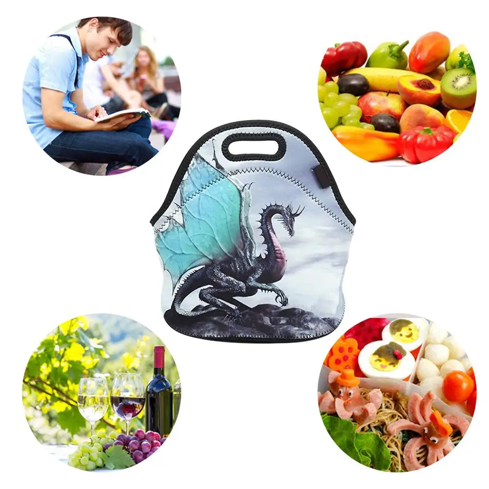 

Diving Material Lunch Bag Thickened Insulation Portable Flying Dragon 3D Design Pattern