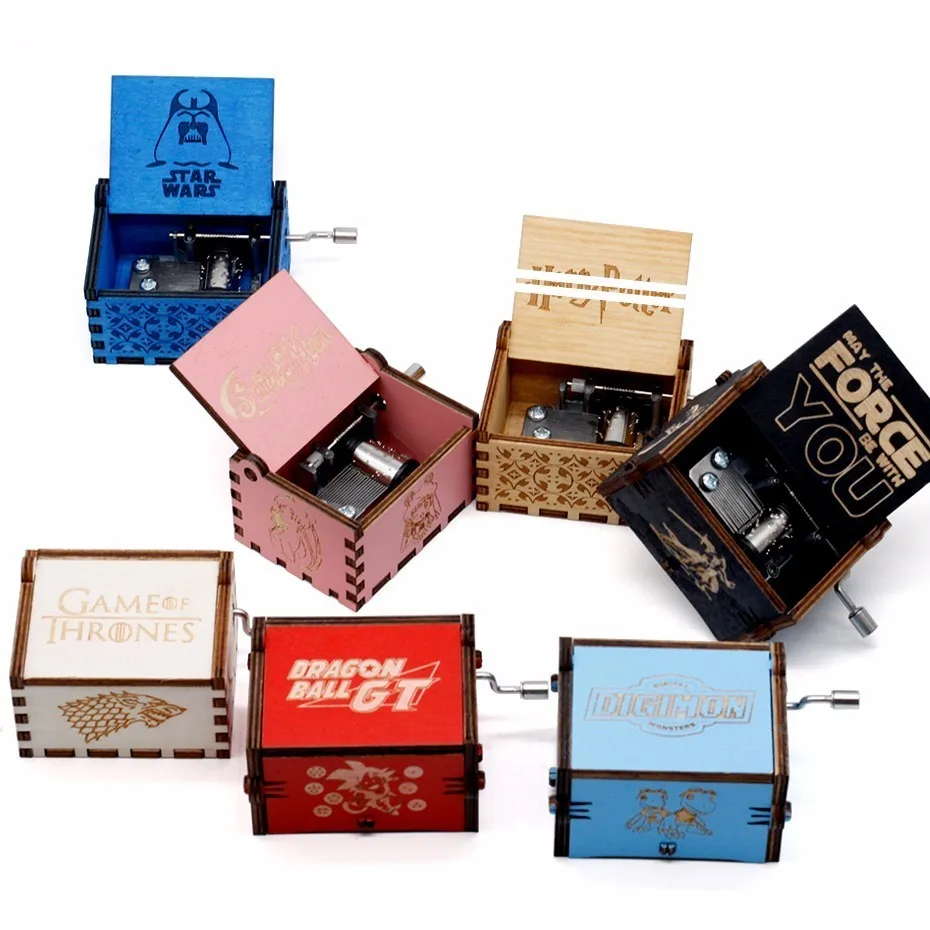 

2019 New Dragon Ball GT Game Of Thrones Music Box Star Wars Castle In Heaven Handcurve Wood Music Box Christmas birthday Gift