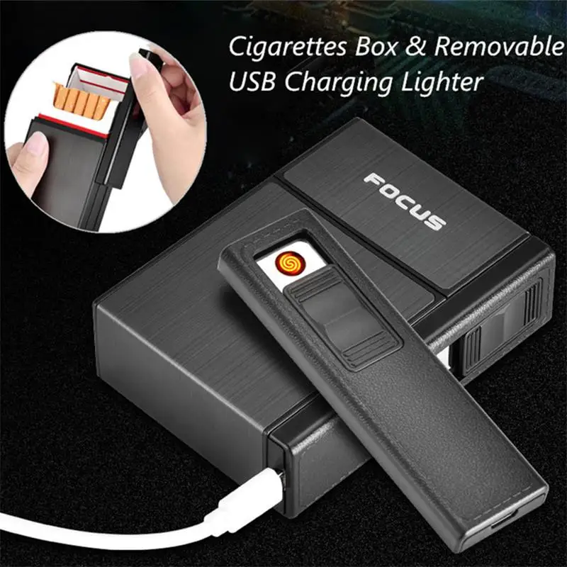 Портативный USB зарядка Зажигалка 20 сигарет коробка чехол зажигалка деловой подарок для мужчины электрическая зажигалка для сигарет держать 20 сигарет