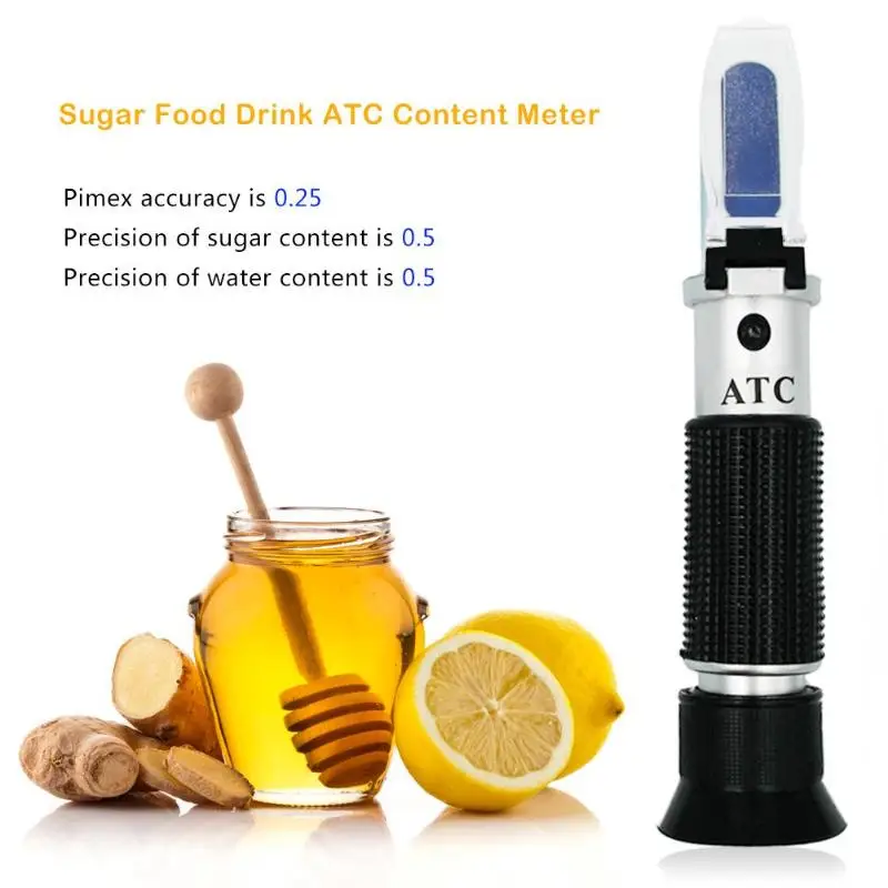 

Handheld Sugar Food Beverages Drink Juice ATC Content Meter Refractometer Sugar Measuring Tester Detector