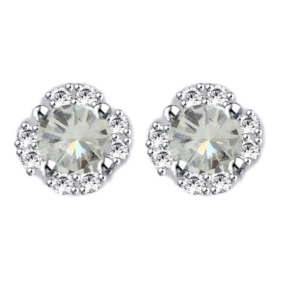 10 k White Gold 6 КТ муассанит цветок Halo Stud Earrings|Серьги| |