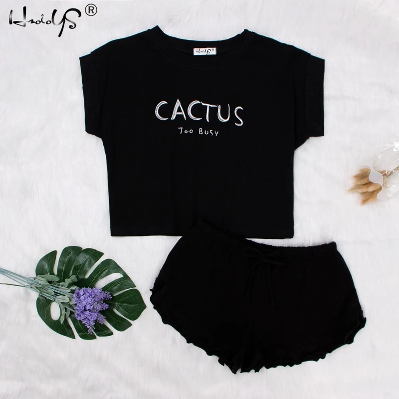 

Letter Print Black T-shirt And Drawstring Waist Shorts With Pocket Women Two Piece Sets Outfits Summer Casual Short Sets For Wom