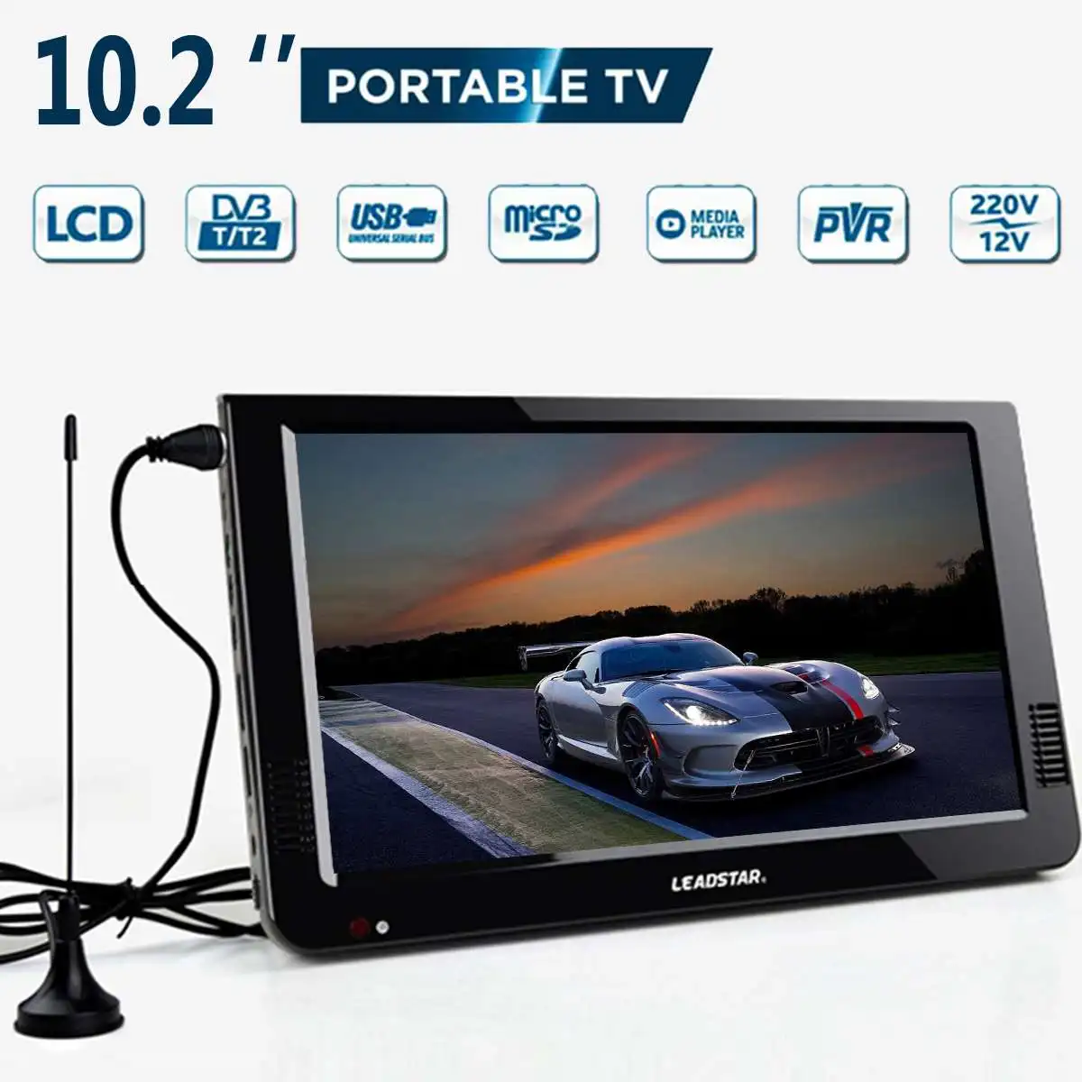 

Outdoor 10.2 Inch 12V Portable Digital Analog Television DVB-T / DVB-T2 TFT LED HD TV Support TF Card USB Audio Car Television