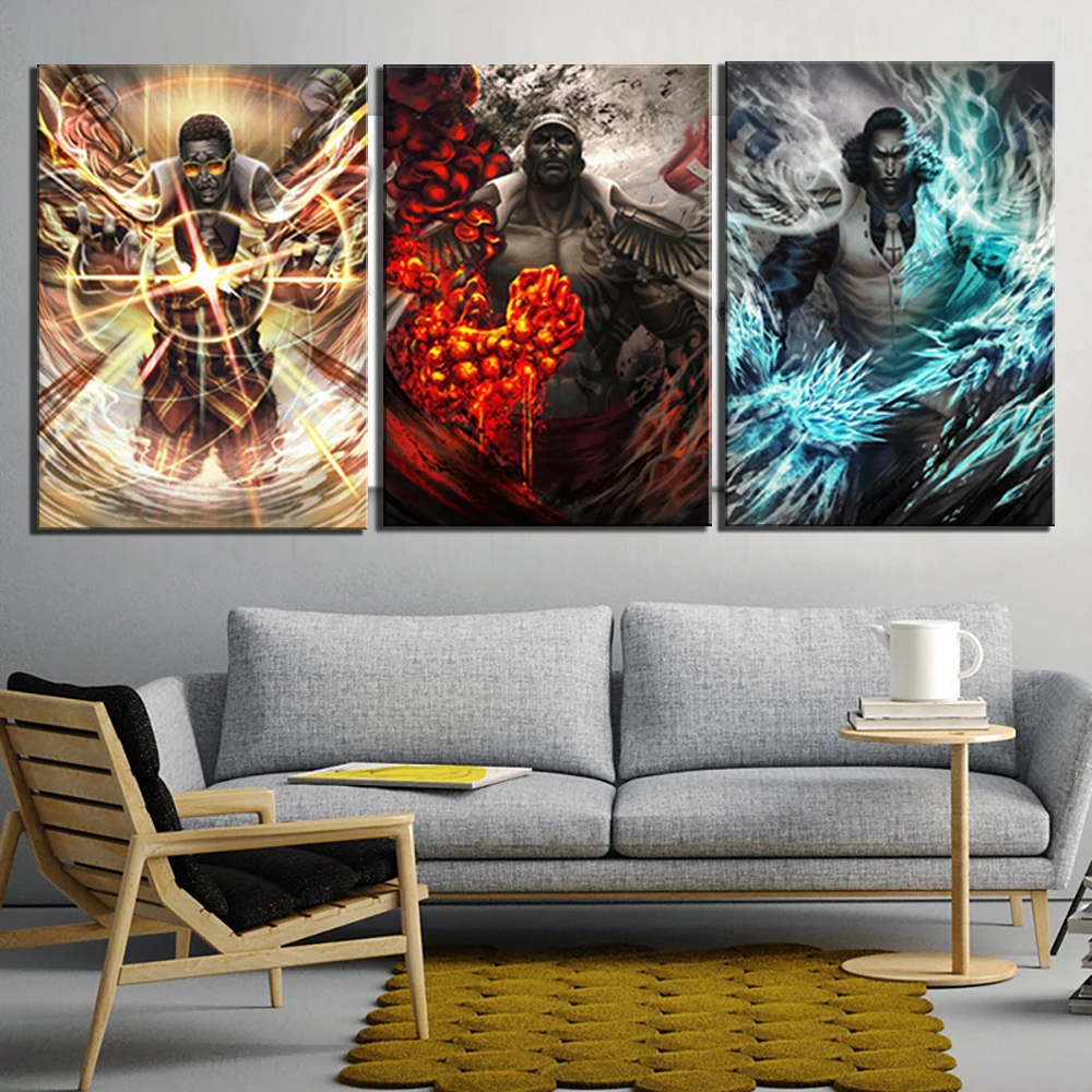 

3 Piece Wall Art Anime Poster Picture One Piece Admirals Navy Headquarters Poster Wall Painting for Home Decor Canvas Wholesale