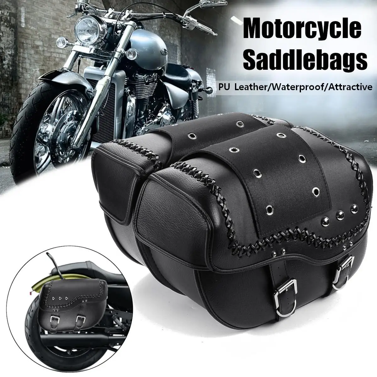 

Motorcycle Saddlebags Leather Luggage Storage Tool Pouch Saddle Bag For Harley/Honda/Suzuki/Kawasaki/Yamaha