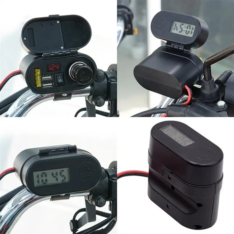 USB зарядное устройство для мотоцикла с двумя портами и дисплеем