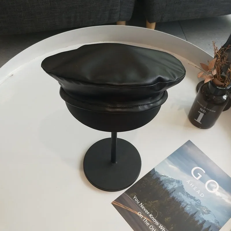 

Fashion Causal Solid Vintage Women Ladies Autumn Faux PU Leather Beret Beret Hat French Cap One Size For Girls