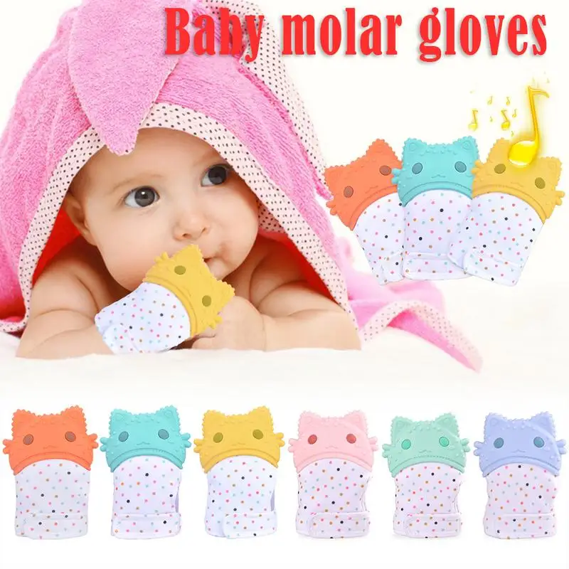 

Baby Silicone Mitts Teething Mitten Glove Candy Wrapper Sound Teethers Toy Gloves Child Bite-proof Toys