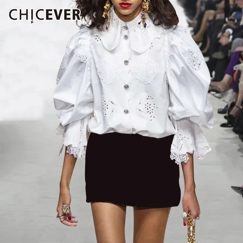 Женская рубашка с вышивкой CHICEVER винтажная свободная приталенная в стиле пэчворк
