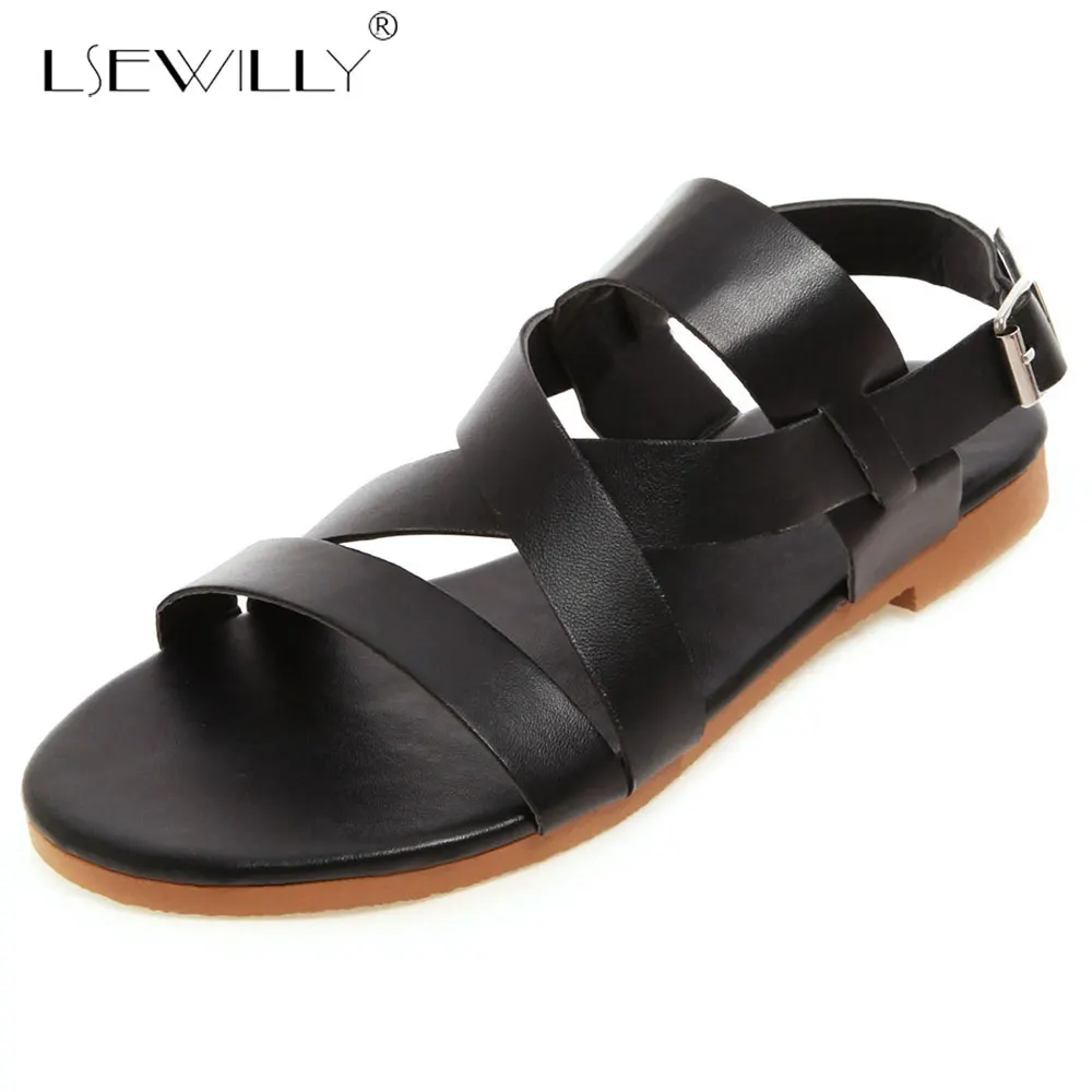 

Lsewilly 2019 wholesale pu women sandals buckle simple Beach shoes comfortable flat shoes woman summer casual shoes female E753