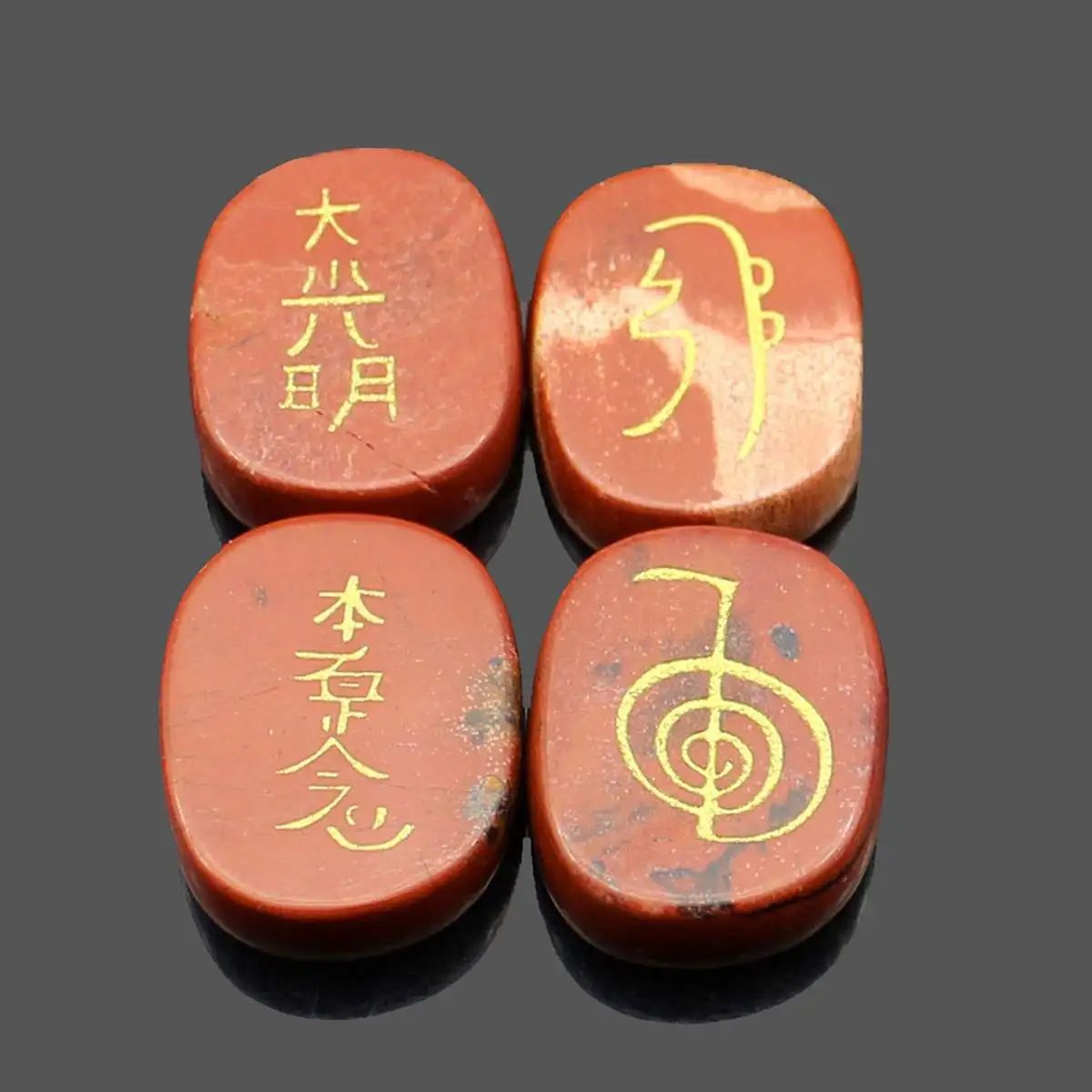 

4Pcs/set Natural Gemstone Energy Crystal Stone Chinese Stlye Engraved Usui Reiki Symbol Healing Yoga Irregular Stones Home Decor