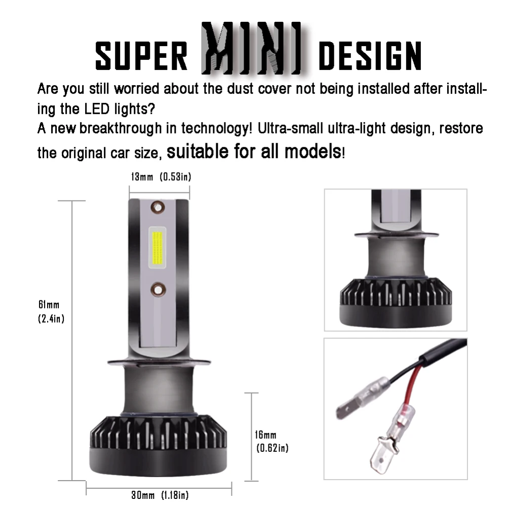 Из 2 предметов автомобилей головной светильник s мини-светильник H7 светодиодный лампы H1 H7 H8 H9 H11 головной светильник комплект 9005 HB3 9006 HB4 автомобиля 12V Светодиодный светильник 60 Вт 8000LM FZH