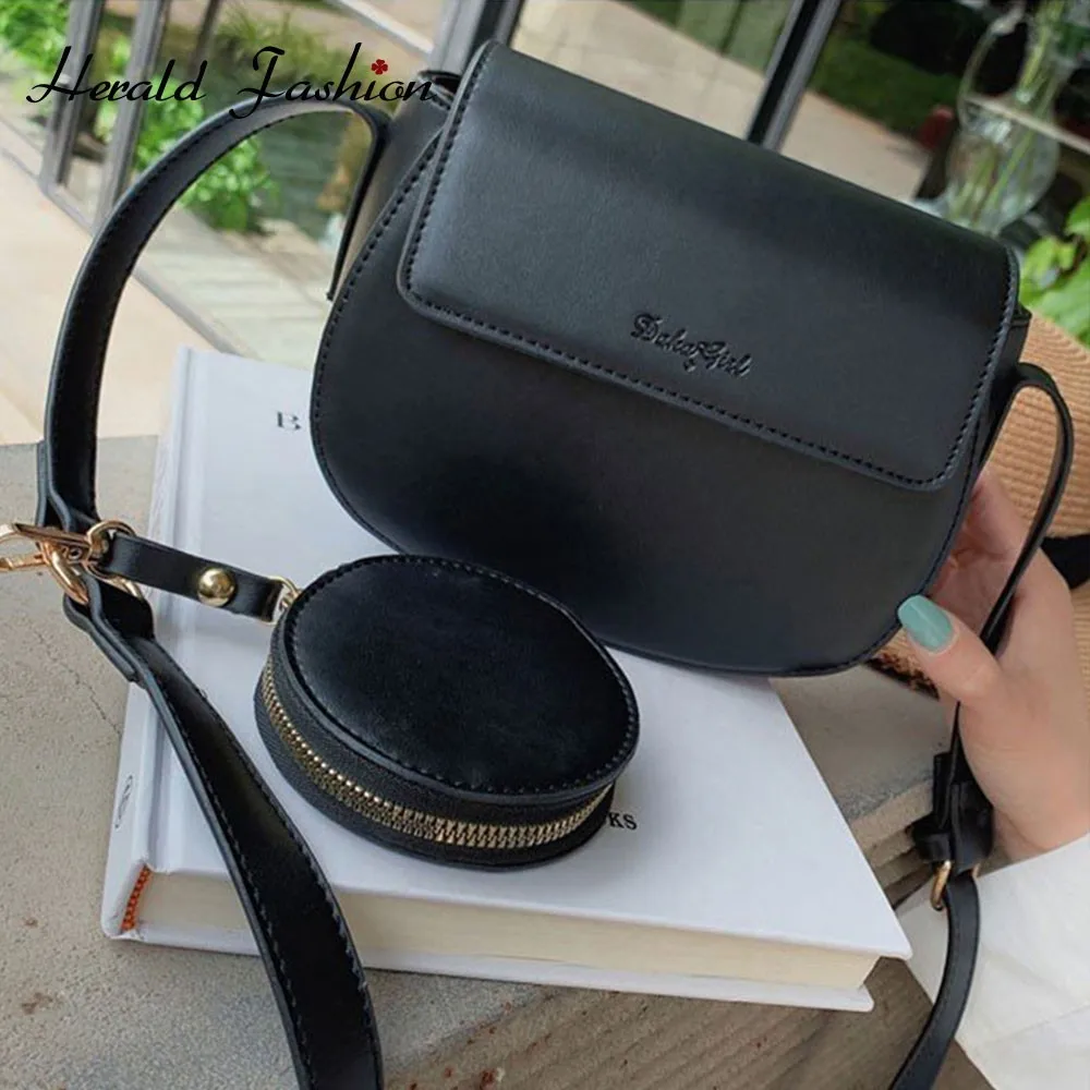 

Herald Fashion Women Shoulder Bag Quality Leather Female Messenger Saddle Bag with Small Coin Purse Small Ladies' Crossbody Bag