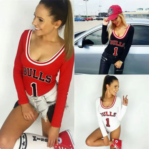2019 New Women's Short Sleeve Bodysuit Stretch Ladies Leotard Body V Neck Sport BULLS 1 Jumpsuit 2019 New Women's Short Sleeve Bodysuit Stretch Ladies Leotard Body V Neck Sport BULLS 1 Jumpsuit