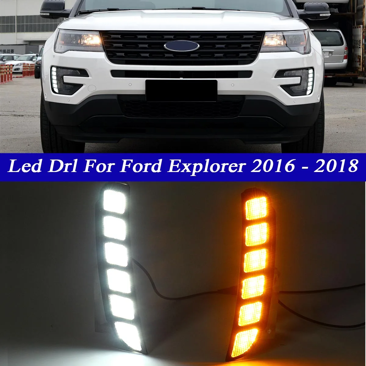 

Car Led DRL Turn Signal Function For Ford Explorer 2016 2017 2018 Daytime Running Light 12V Yellow Waterproof Abs Daylight