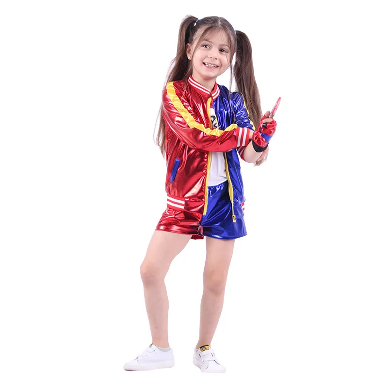 Kids Harley Quinn Costume Cosplay For Children Girls Suicide Squad Halloween Harley Quinn Costume Jacket Shirt Full Set Clothes