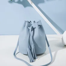 Bolso pequeño azul Vintage para mujer, bolsos de hombro de Pu para mujer, bolsos de hombro con borlas, con cordón, bandolera de mensajero, bolsos de mano para mujer