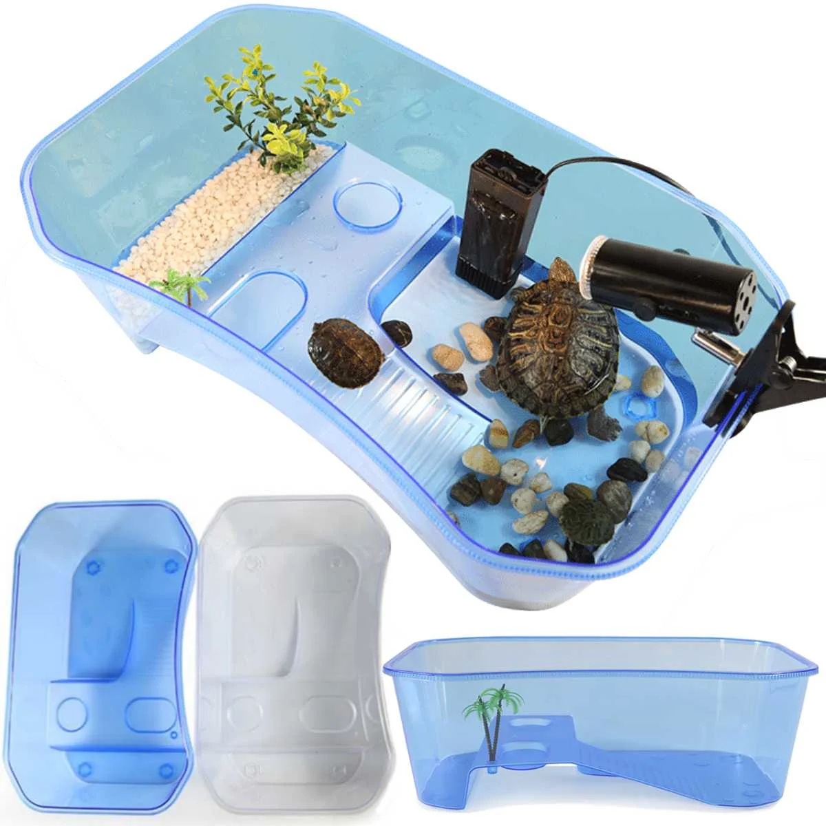 

Plastic Reptile Turtle Pond Terrarium Box Ramp Breeding Food Tortoise Feeding Box Black With Basking Platform Home Aquarium