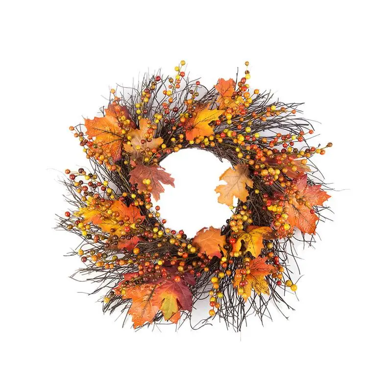 

Golden Maple Wreath Door Hanging Thanksgiving Wreath Halloween Vine Ornaments Halloween Berry Vine