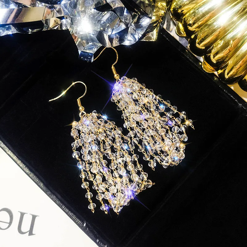 FYUAN длинные кисточки кристаллы Висячие серьги для женщин Bijoux изысканные стразы