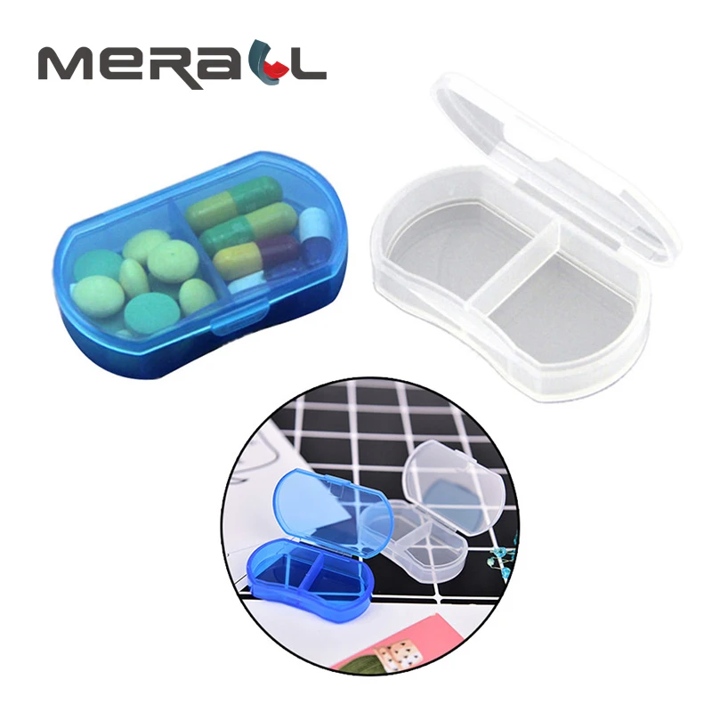 

MiniPill Box 2 Grids Tablet Divider Weekly Pillbox Plastic Storage Container Pills Organizer Case Health Care Portable Small