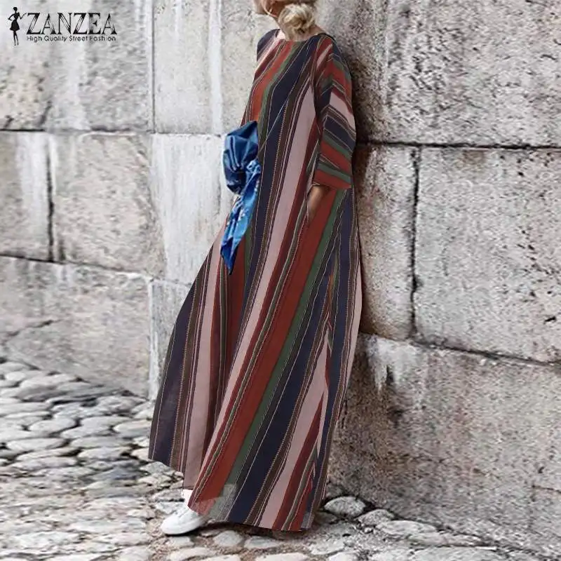 

Dress for Women ZANZEA 2019 Summer Sundress Autumn Long Sleeve Long Maxi Vestidos Female Casual Pockets Kaftan Robe Plus Size