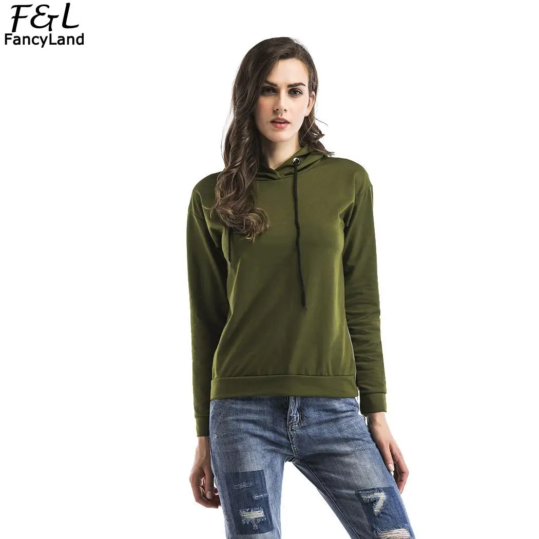 Hooded Pullover Side Loose Hoodie Sleeve Top Green Black