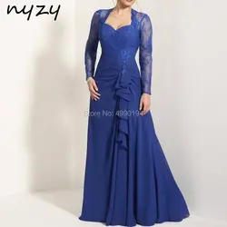 Одежда с длинным рукавом мать невесты Жених платья королевский синий Ruched оборками торжественное платье случаю платья для женщин 2019 NYZY M105