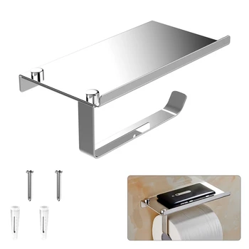 

Stainless Steel Toilet Roll Paper Towel Holder Shelf Rack Wall Mount Holder for Bathroom Flowerpot Wipes Key Glasses