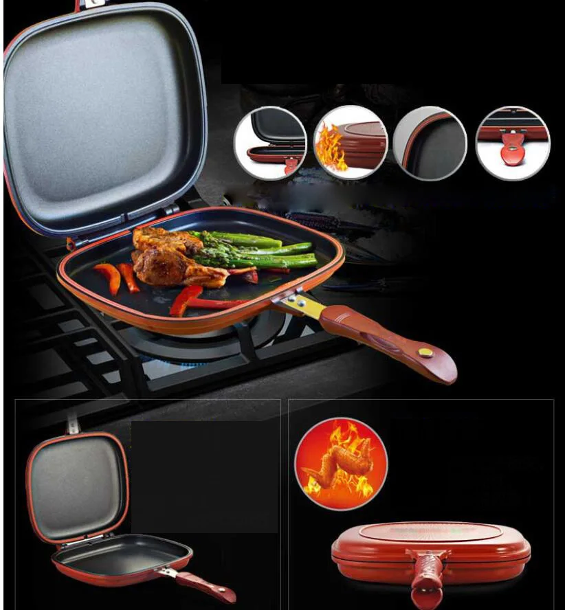 Wholesale 28cm 30cm Big Size Fry Pan Non stick Fryer Pan Double Side