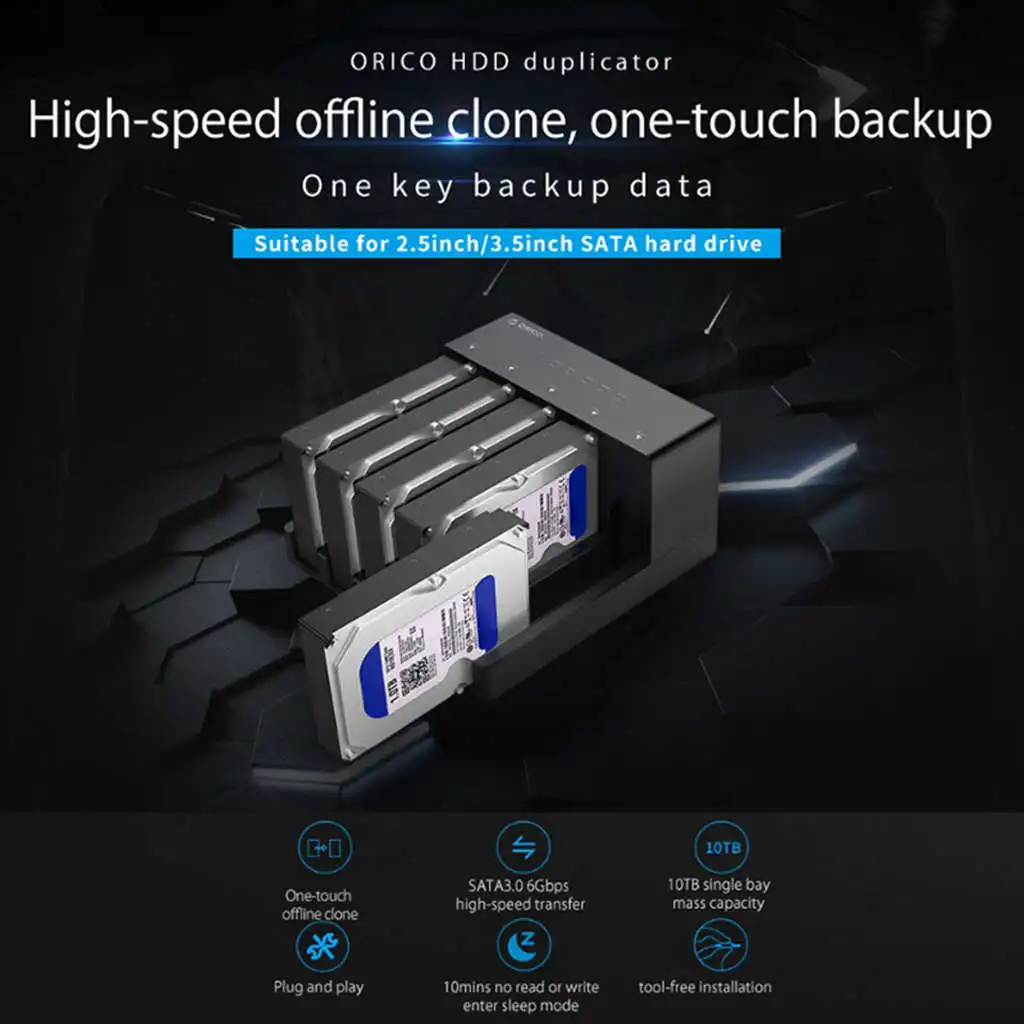 Orico 6558Us3-C 5 Bahía Super velocidad Usb 3,0 HDD estación de acoplamiento herramienta gratis USB 3,0 a SATA caja de disco duro caso adaptador - 6