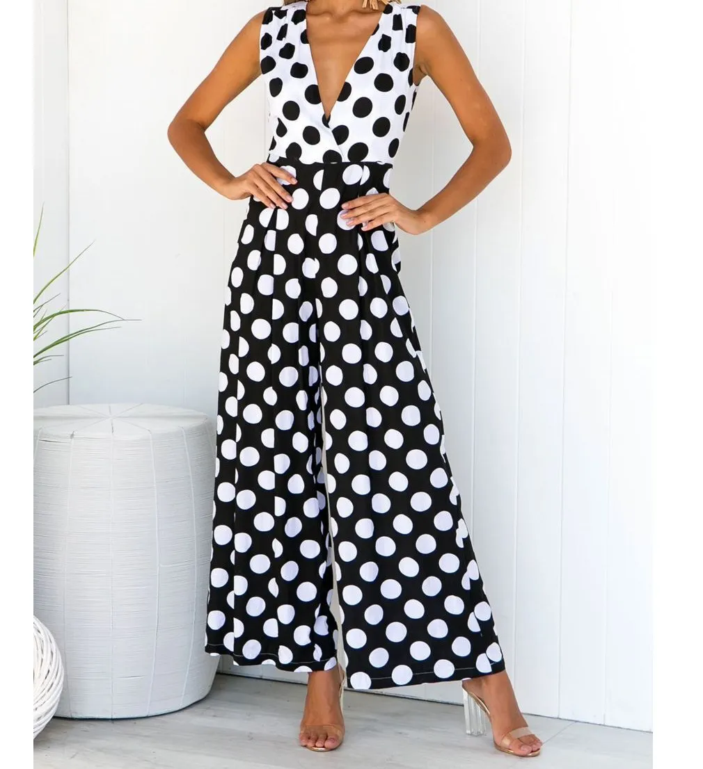 

Sexy Sleeveless Jumpsuit Women Long Summer Women Dot Bodysuit Trousers Beach Jumpsuit Overalls Playsuit
